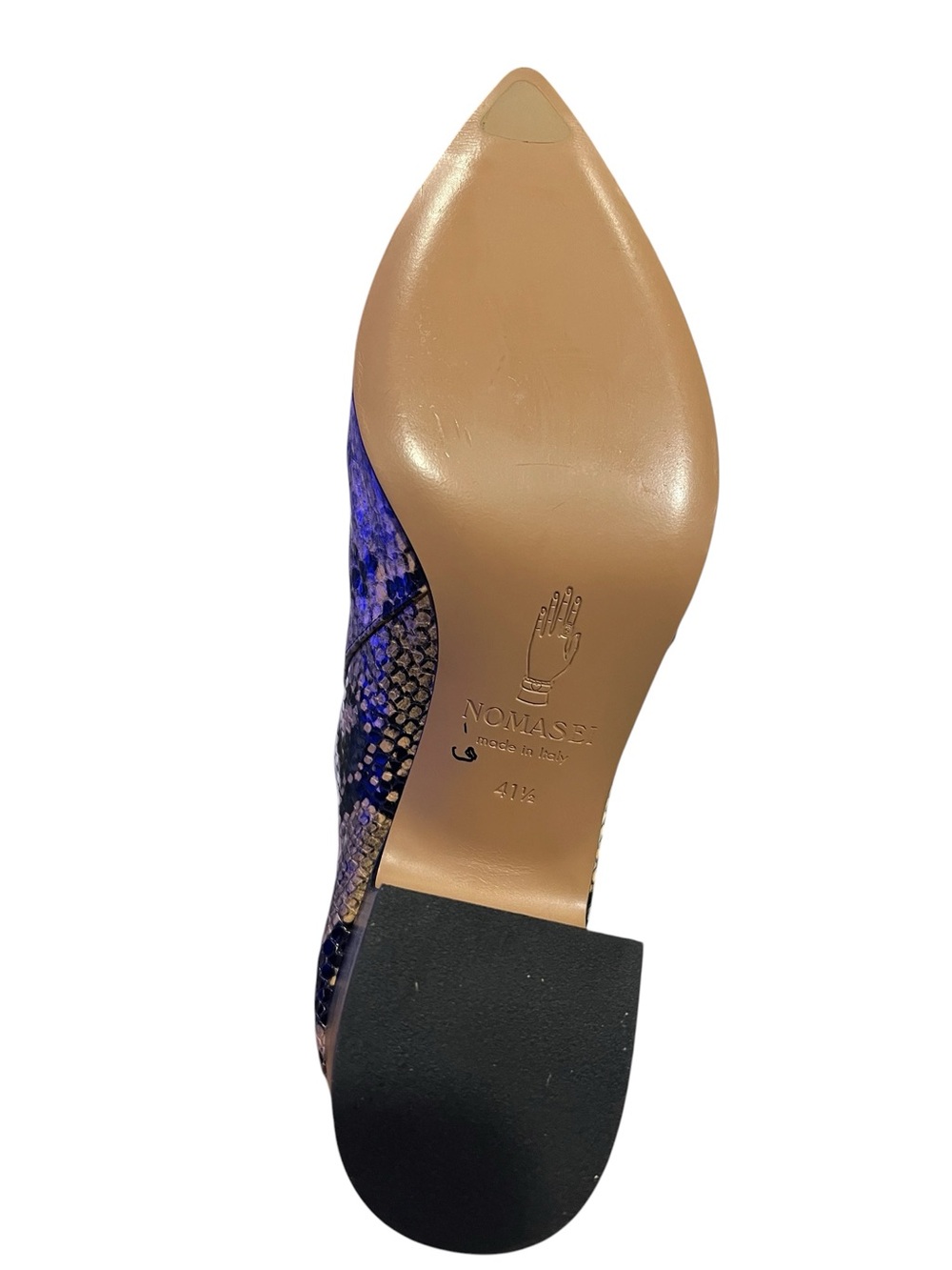 Nomasei snake-print ankle boots featuring a pointed toe and block heel size 41.5 - Picture 6 of 9